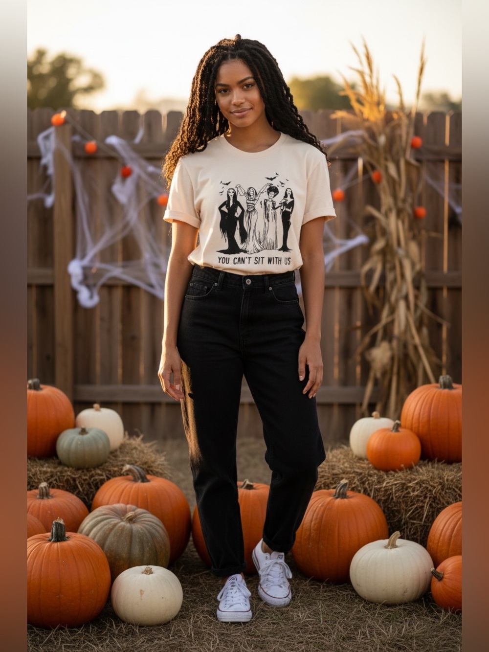 Halloween Horror Girls Graphic Tee Large You Can't Sit With Us Spooky Witchy New